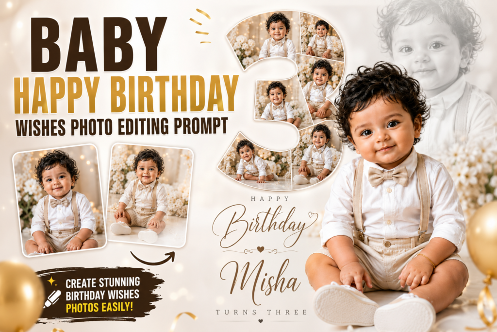Baby Happy Birthday Wishes Photo Editing Prompt – Create Magical Birthday Memories with AI