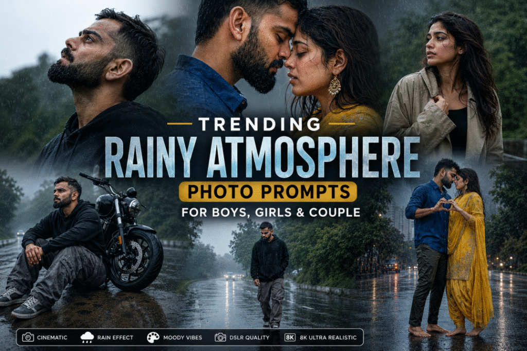 Trending Rainy Atmosphere Photo Prompts For Boys, Girls & Couple – Create Viral AI Rain Photos