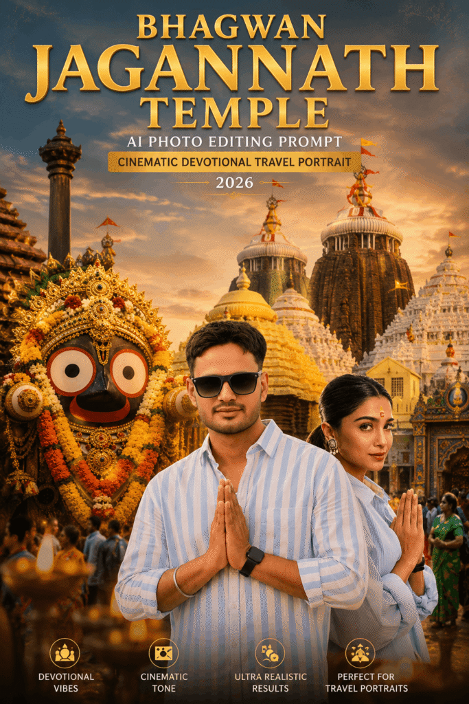 Jagannath Temple AI Photo Editing Prompt | Cinematic Devotional Travel Portrait 2026