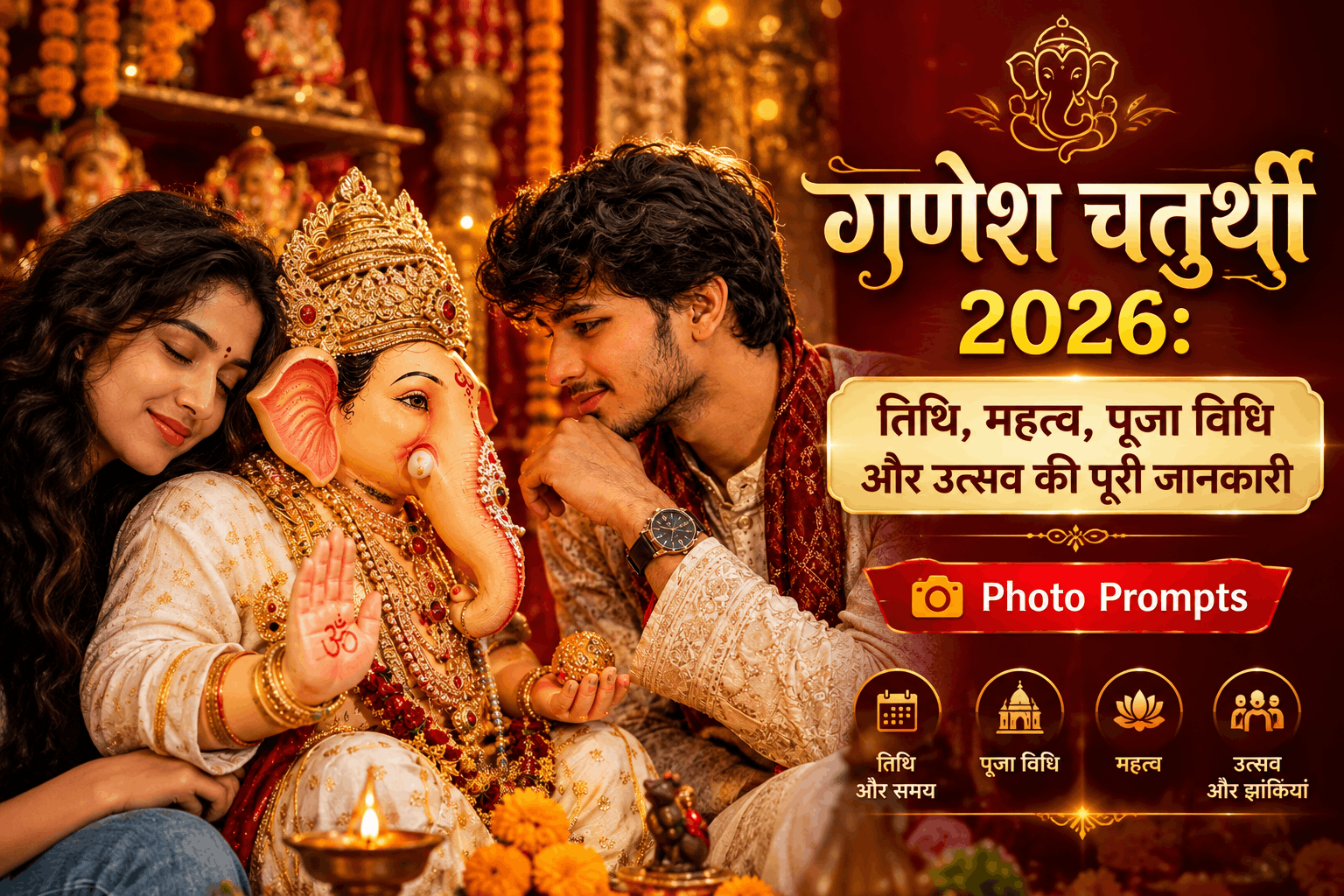गणेश चतुर्थी 2026: तिथि, महत्व, पूजा विधि और उत्सव की पूरी जानकारी , Photo Prompts